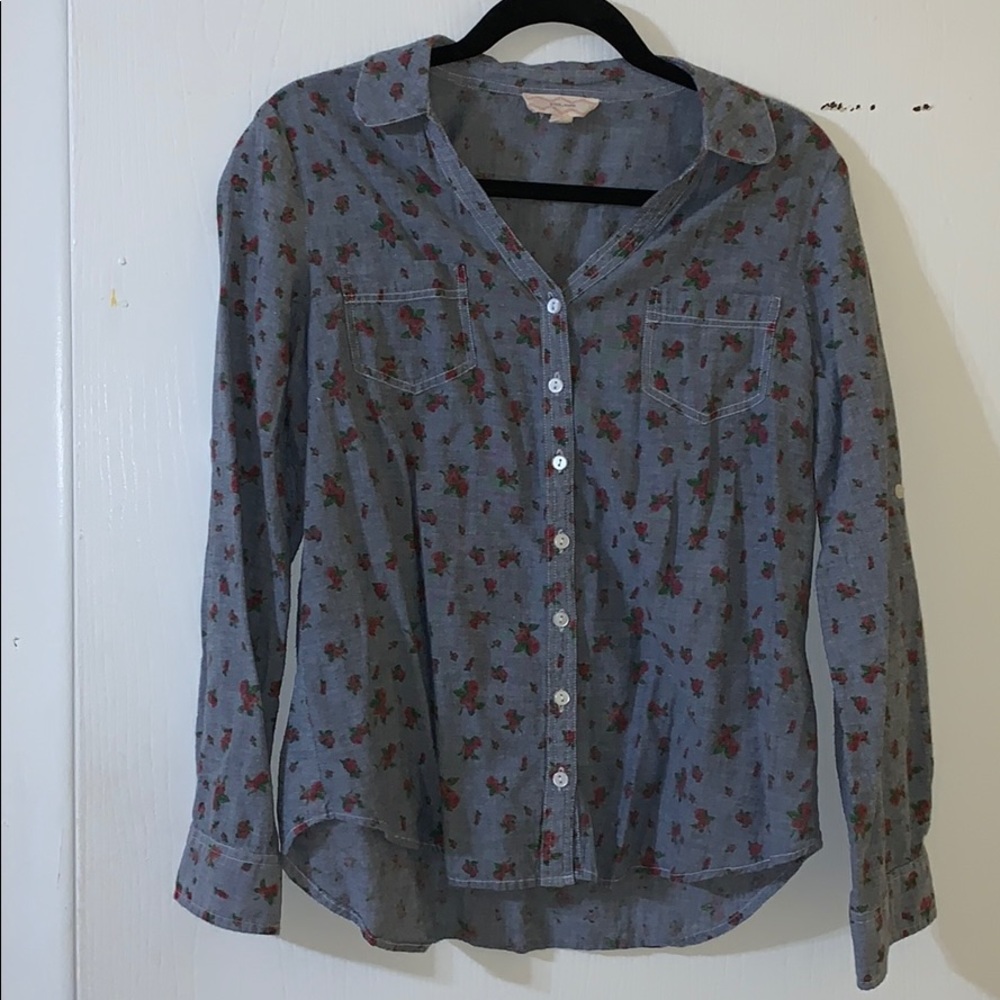 Floral denim button up